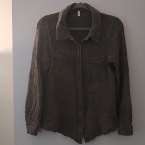 Army Green Textured Mora Girl Button-Up Shirt M